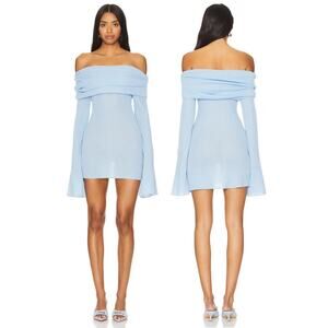 SEROYA Galli Mini Dress Ribbed Off The Shoulder Sexy Elegant Minimalist Blue M
